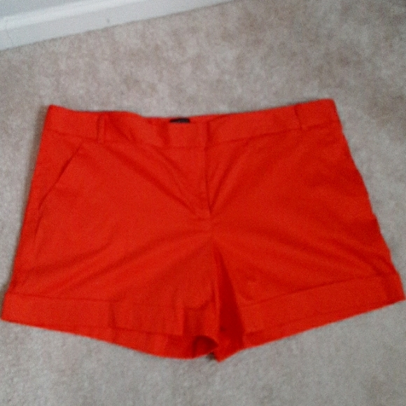 attention Pants - Stretchy Cotton Spandex Orangy Red Shorts Tab Closure